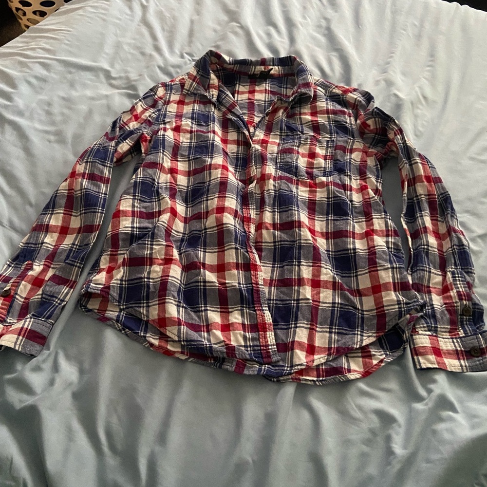 Men's Plaid Shirt - Red, Blue, and White